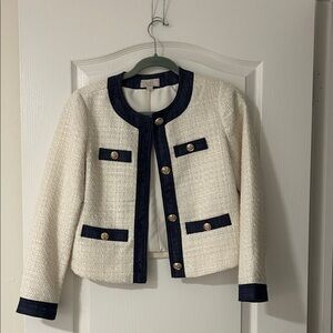 LOFT Ivory Blazer with Dark Blue Accents and Gold Buttons